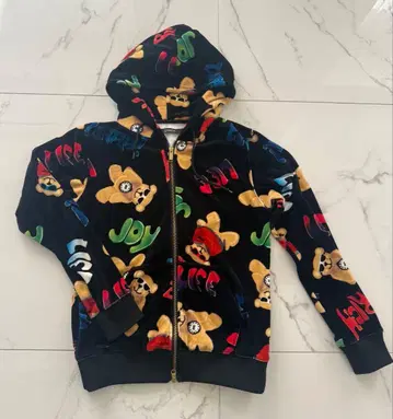 JOYRICH 베어 올 패턴 벨로아 지퍼 후드티 곰 무늬 후디