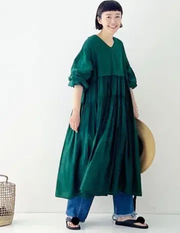UpcycleLino 개더 티어드 원피스 nest Robe