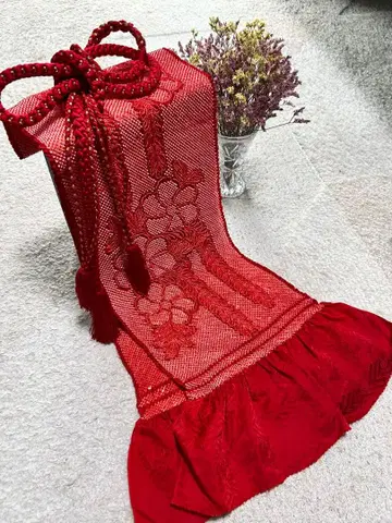 빨간색 총시보리 오비 장식 천과 허리띠 세트