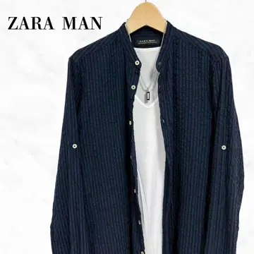 ZARA MAN 밴드 카라 셔츠 긴팔 셔츠 시어서커 조 코튼 셔츠
