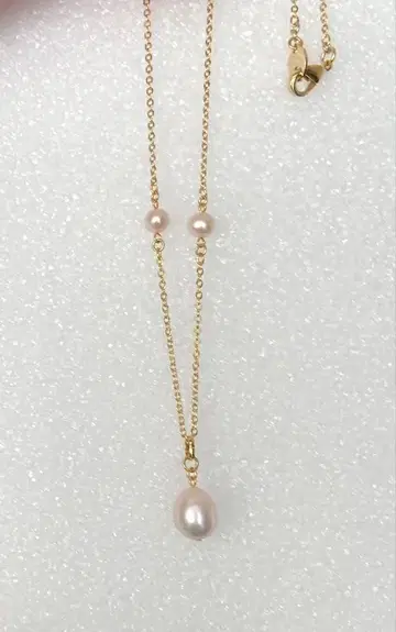골드 체인 핑크 진주 목걸이