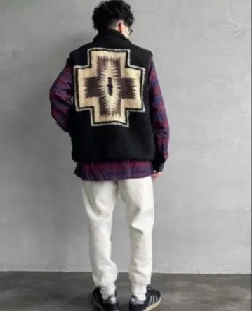 [PENDLETON/펜들턴] 네이티브 무늬 스탠드 카라 보아 베스트