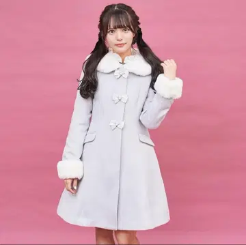 Secret Honey 리본 포함 퍼 옷깃 코트 Gray