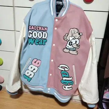 GALFY 자수 바시티 자켓 파랑 핑크