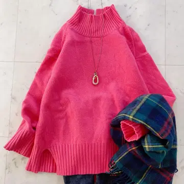 새상품급 SHIPS 5G 울 캐시미어 터틀넥 핑크 38