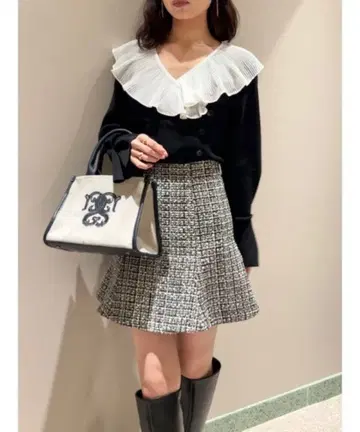 snidel Sustainable 쉬폰 플리츠 칼라 니트 풀오버