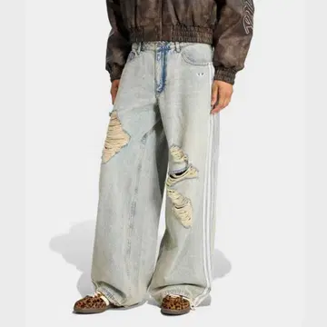 ADIDAS ORIGINALS 루즈 데님 디스트레스드 팬츠 데님