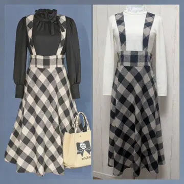 미사용품 택 포함 엠즈 그레이시 38 체크 무늬 플레어 스커트