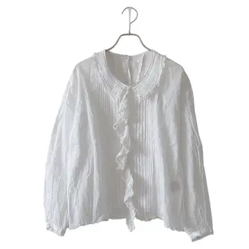 PINK HOUSE 핑크하우스 백 버튼 핀턱 레이스 블라우스