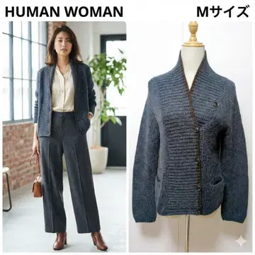 휴먼 우먼 알파카 혼방 숄카라 니트 가디건 블루 그레이
