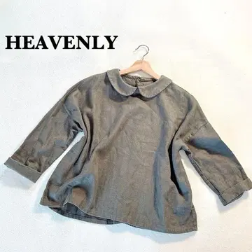 헤븐리 카라 부착 긴팔 셔츠 카키 백 버튼