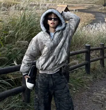 퍼 자켓 스모크 그레이 y2k 양산