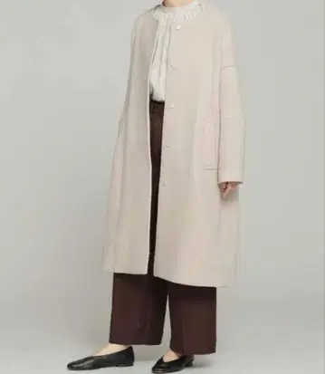 더블 비버 노카라 크루넥 코트 NANO universe