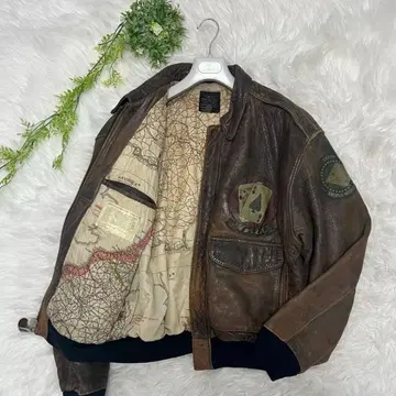 AVIREX 아비렉스 A-2 플라이트 자켓 가죽 자켓 지도