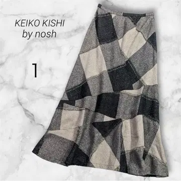 케이코키시 플레어 스커트 롱 기장 체크 머메이드 일본제 울 혼방