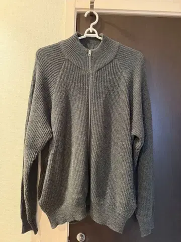 아제 편직 루즈 드라이버 니트 차콜 다크 그레이 지퍼 가디건