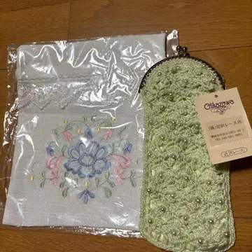 치카자와 레이스 자수 파우치와 레이스 뜨개 안경 케이스