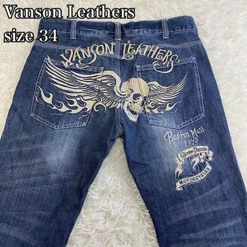 Vanson Leathers 반손 데님 팬츠 스컬 자수 size34