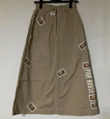 테디베어 와펜 PINK HOUSE 롱 데님 스커트 베이지 M