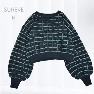 SUREVE/아베일 뽁뽁이 짜임 입체 격자 무늬 볼륨 소매 니트 M