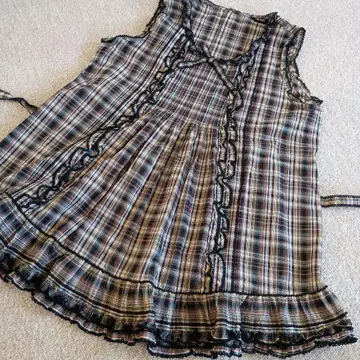 새상품급 PINKHOUSE 오리지널 체크 브라운 계열 뒷 리본 블라우스