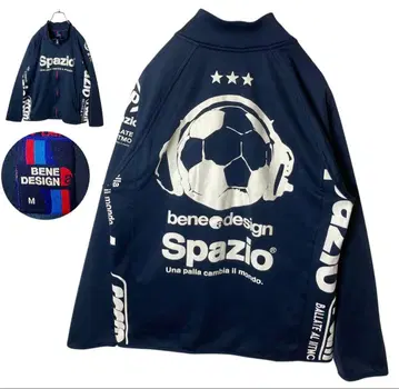 헤드폰 축구공 빅 프린트 큰 로고 네이비 저지 트랙 자켓