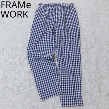 프레임워크 턱 팬츠 깅엄 체크 블루 38 포켓 부착 면 혼방