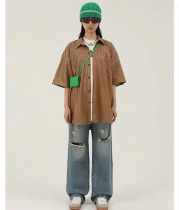 MASONPRINCE PU 가죽 반팔 셔츠 PY4004