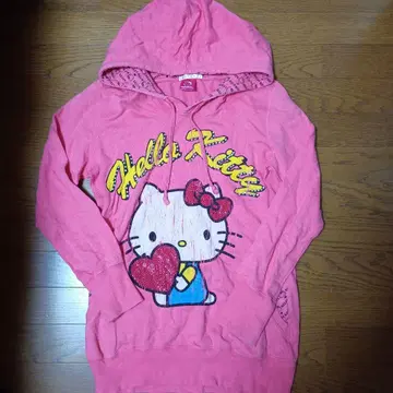 헬로키티 핑크 후드 부착 후드티 헤이세이 레트로 레어 당시 물품