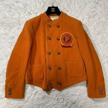 핑크하우스 더블 브레스트 은색 버튼 와펜 오렌지 자켓 울