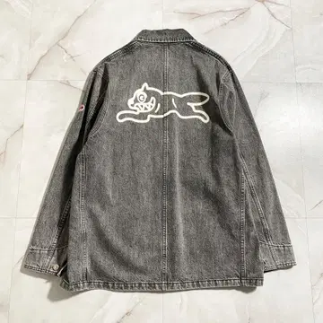 T18381 새상품급 아이스크림 백 프린트 블랙 데님 커버올 L