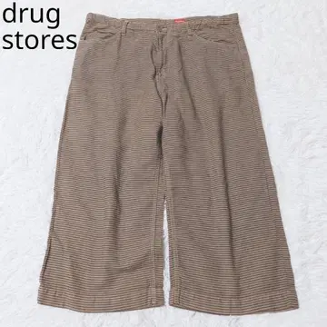 드럭 스토어즈 와이드 팬츠 보더 브라운 포켓 부착 면 린넨 F