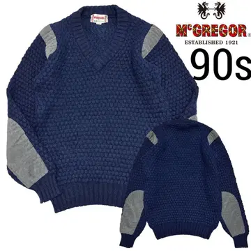 90s McGREGOR 엘보 패치 숄더 패치 니트 V넥 L