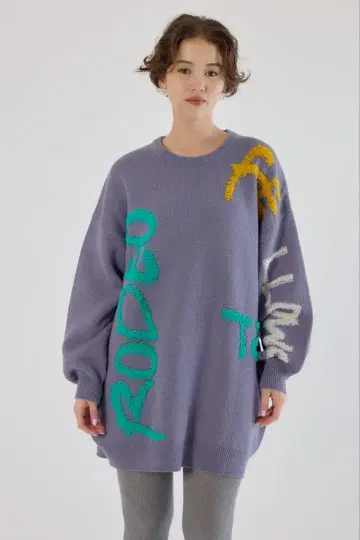 레터링 로고 니트 원피스 퍼플