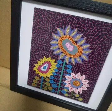 쿠사마 야요이 키리누키(21 x 21 우드 프레임 포함) 해바라기