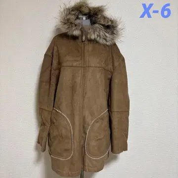 브라운 무스탕 코트 퍼 포함 후드