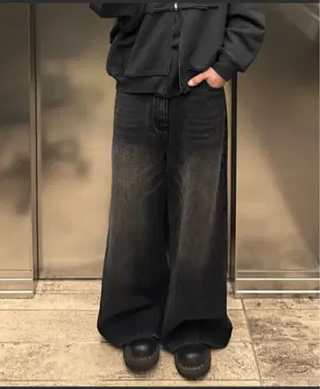 [ MASONPRINCE ] 사이드 벨트 와이드 플레어 데님 팬츠