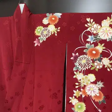 후리소데 빨간색 금채 금실 순수 실크