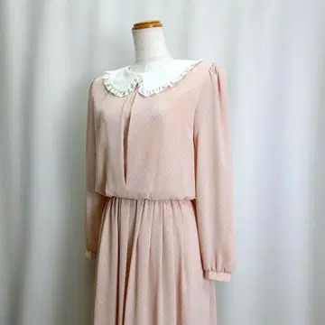 쇼와 레트로 빈티지 빅 프릴 칼라 도트 무늬 플레어 롱 원피스