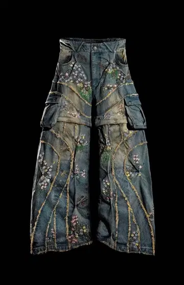 badson OXYGEN3 데님 자수 카고 팬츠 2way