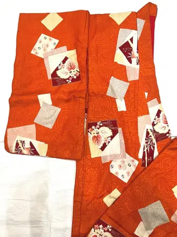 쇼와 레트로 앤티크 기모노 코몬 주홍색 리메이크용 중후리소데