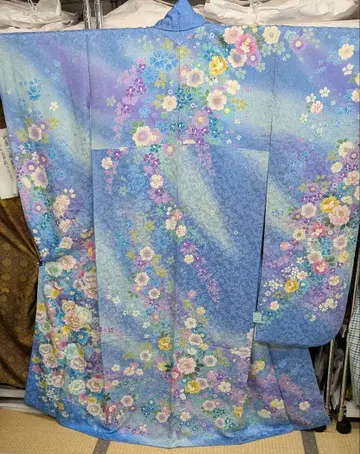 스카이블루 후리소데 오비 오비 장식 천 허리띠 다테에리 세트 새상품급