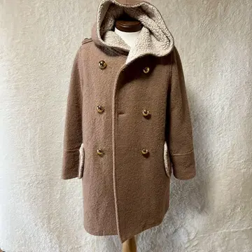 브라운 더블 버튼 후드 부착 코트 40 사이즈 보아 무스탕 코트