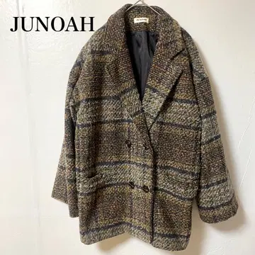주노아 더블 자켓 코트 체크 무늬 부클레 기모 체크 무늬