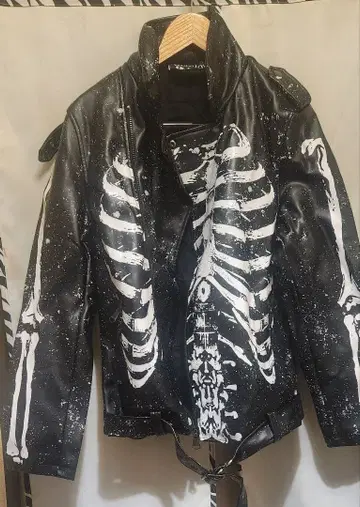 대특가 KILLSTAR 스켈레톤 프린트 가죽 자켓