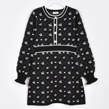 블랙 로고 패턴 니트 원피스 에블린 로고 니트 원피스 OP 올 패턴