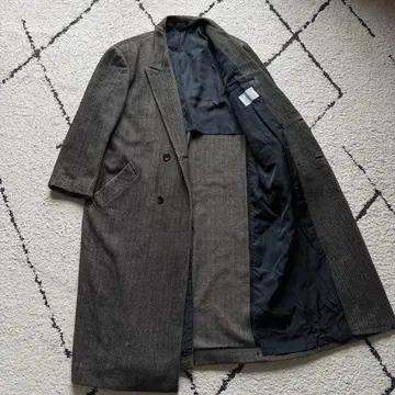 기장 124 캐시미어 혼방 더블 체스터 코트 맥시 길이 헤링본 그레이