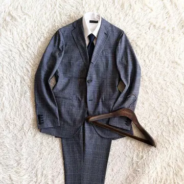 [ 새상품급 ] LARDINI 네이비 체크 울 수트 사이즈 44