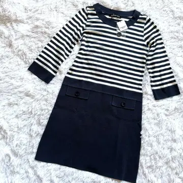 스트로베리 필드 일본제 네이비 화이트 보더 절개 고급 니트 원피스 F