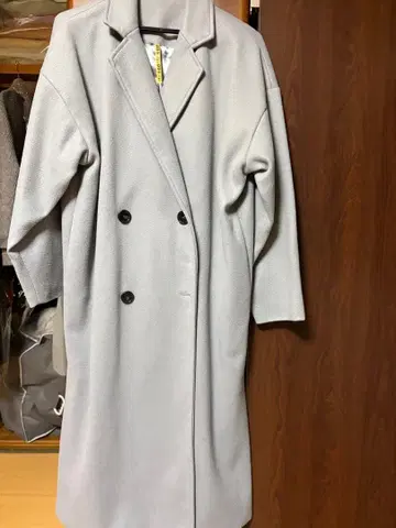 그레이 더블 브레스트 롱 코트 F 사이즈